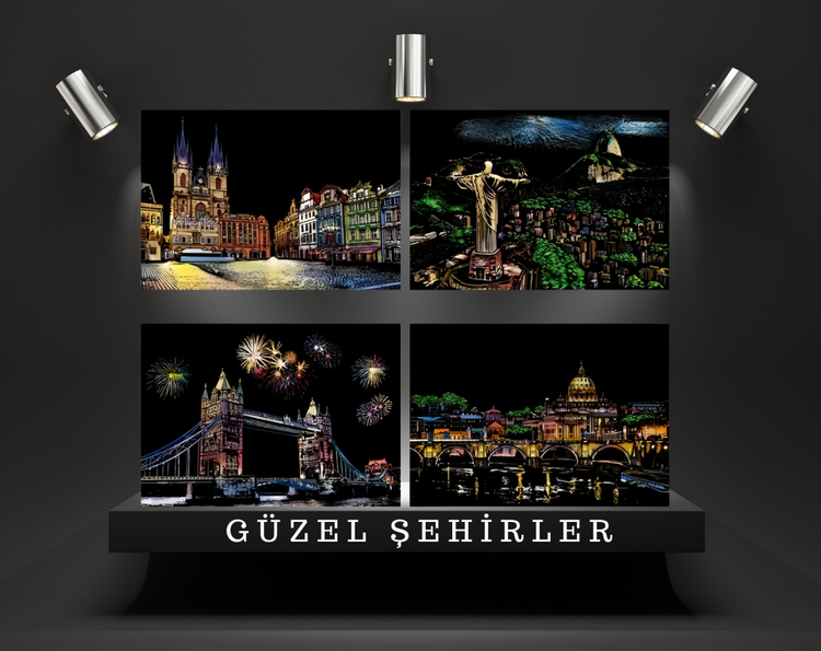 Çocuk ve Yetişkinler İçin Kazımalı Renkli Sanat Kartları